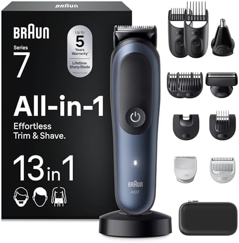 Braun All-in-One Series 7 AIO 7540 11-in-1 Grooming Set Pro Blade Nose Hair Trimmer Auto Sense Men's Electric Razor Body Shaver Beard Hair Trimmer Blue 8