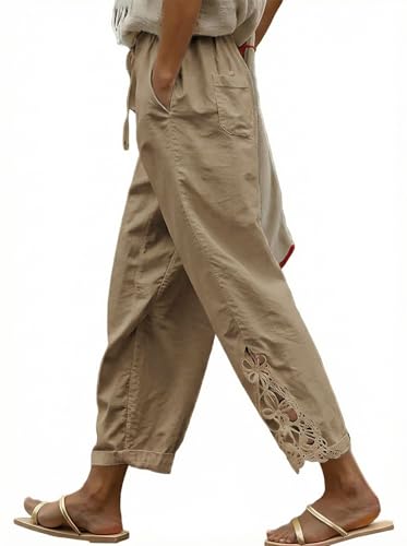 Image of Acelitt Women Casual Lightweight Drawstring Elastic Waist Pants with Pockets, S-XXL
