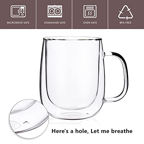CNGLASS Large Double Wall Glass Coffee Mug 15.2oz,Clear Insulated Glass Espresso Cup with Big Handle,set of 1 — view 2