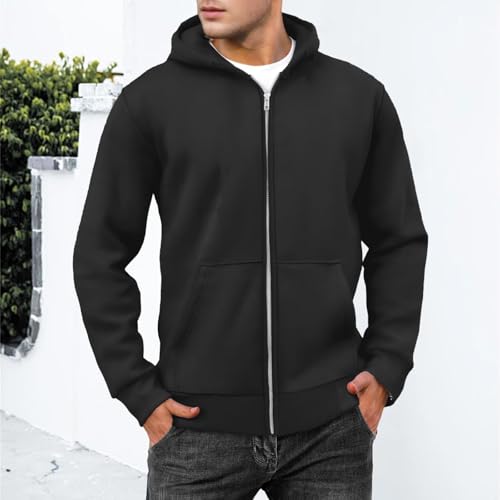Hooded Sweatshirt for Men Full Zip Up Loose Fit Fleece Sweatshirt Casual Solid Basic Hoodie Fall Winter Active Jacket3