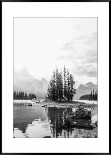 Impression naturelle haute définition du miroir de montagne BOSKMS noir et blanc premium
