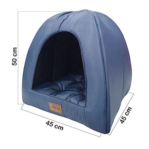 Cama Caminha Pet Toca Iglu 2 em 1 com Almofada para Cachorro ou Gato até 12kg (Azul)