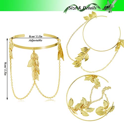 Rechicgu Gold 2 Pieces Leaf Feather Chain Tassels Bracelet Arm Cuff Band Open Upper Armband Armlet Adjustable Set Jewelry #TOP5