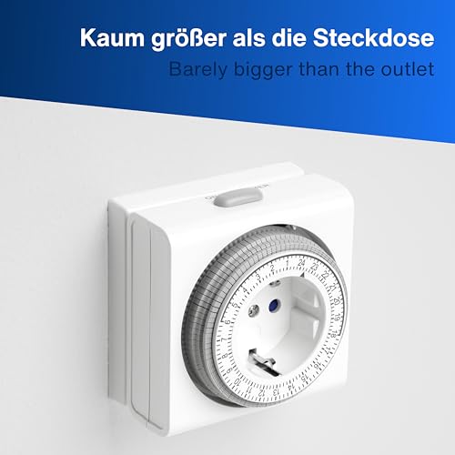REV Zeitschaltuhr Steckdose – 24h Format, 96 Zeiten a 15min – mechanischer Timer Steckdose, 230VAC, max. 16A/3680W, anthrazit