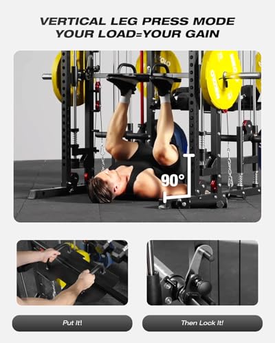 Image of Mikolo Smith Machine, Multi-Function Power Cage with Dual Pulley System, Vertical Leg Press Attachment, Squat Rack Power Rack with More Training Attachment for Home Gym