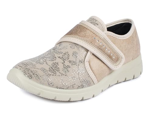 Aerosoft Damen Klett-Halbschuh Stretch 19 Weite G-H Wechselfußbett rutschhemmend (Beige 24 Numeric 36)