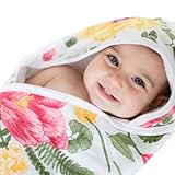 Bambi Bamboo Hooded Baby Towel for Sensitive Skin - Super Soft, Absorbent, Hypoallergenic - Floral, 2 Layers Reversible - Sized for Infant and Toddler