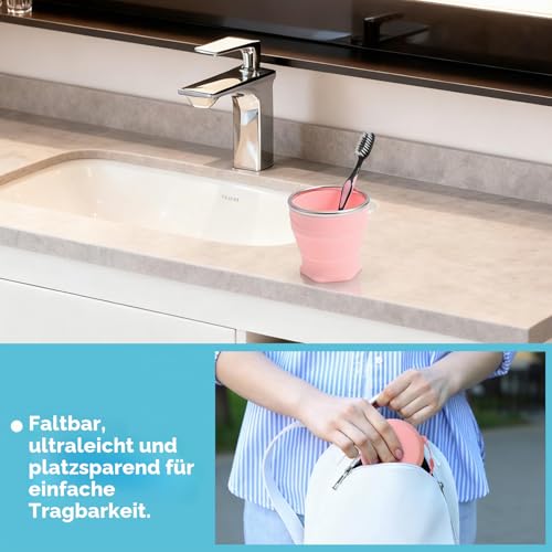 Bidponds 260ml Faltbarer Silikonbecher mit Deckel, BPA-frei, 304 Edelstahlrand, tragbarer Becher für Reisen, Camping, Wandern, Outdoor-Sportarten (Hellviolett)