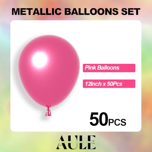 Image of AULE 50Pcs Metallic 12 Inch Pink Chrome Helium Shiny Thicken Balloon | Party Balloons Perfect Decoration for Wedding Birthday Shower Graduation Carnival