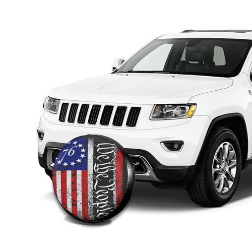 Image of Vintage America American Flag Spare Tire Cover Weatherproof Wheel Protectors Dust-Proof Sun Protection Wheel Tire Covers Universal Fit for Truck SUV RV Camper Trailer Car Accessories 15 inch