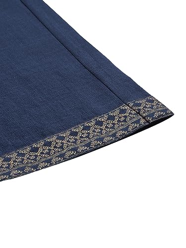 Image of Women Rangpreet Navy Blue Foil Printed Straight Kurta Palazzo With Dupatta Set