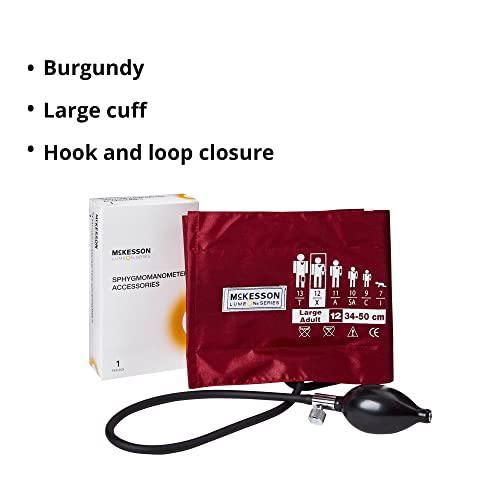 Image of McKesson LUMEON Replacement Blood Pressure Cuff with Bulb and Valve, Nylon Cuff, 2-Tube Bladder, Burgundy, Adult Large, Gauge Not Included, 1 Count (Pack of 2)
