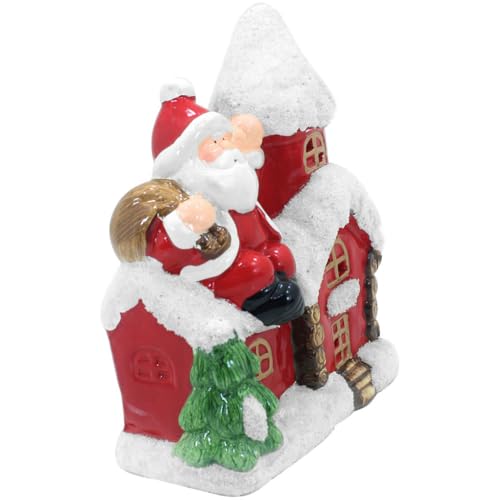 Enfeite Natalino Casinha Papai Noel Cerâmica Iluminado Vela
