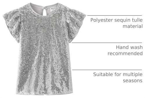 Image of Noomelfish Girls Short Sleeve Sequin Shirts Party Glitter Sparkly Tops Blouse (5-12 Years)