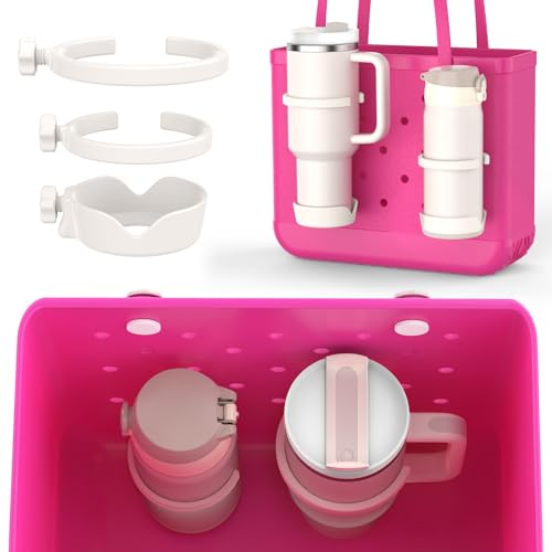 OUTXE Cup Holder Set for Bogg Bag Fits Small to Large Cups & Tumblers Works with Straight and Handled Tumblers Compatible with Simple Modern & Simply Southern Beach Tote Bags (40oz-Cream)