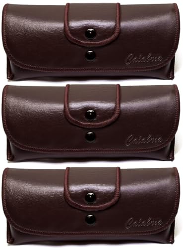 Image of Calabria Double Snap Belt Loop Eyeglass Case PU Leather Vintage Style Old School Eye Glasses Pouch Semi-Hard Sunglass Holder