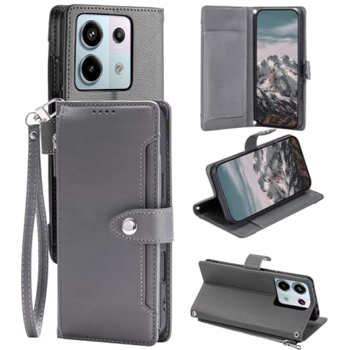 Étui Oppo Find X5 Lite gris housse portefeuille en cuir et pochette zippée