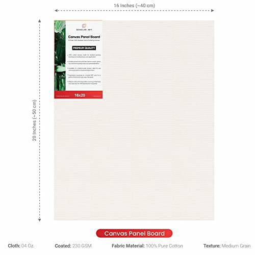 Image of Scholar Art Hobby Series 04 Oz (230 GSM) 100% Cotton Canvas Panel Board for Painting (White Blank Canvas Boards for Acrylic Paint, Oil Paint, Wet & Dry Media) | 16 inchx20 inch (40x50 cm), Pack of 4
