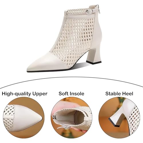 Women's Soft Leather Breathe Hollow Out Block Heel Ankle Boots Sexy Comfortable Pointed Closed Toe Ankle Strap Summer Back Zipper Chunky Heel High Top Sandals for Work Party Prom3