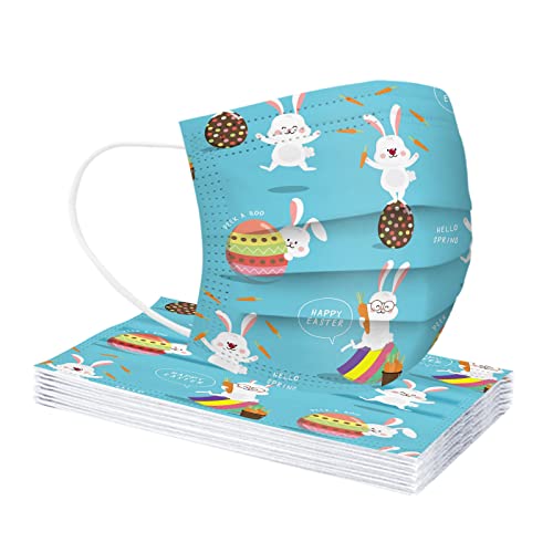 JiJiRuDU 10/50 Pièces Adulte Pâques 𝙈𝙖𝙨𝙦𝙪𝙚 Jetable Protection Faciale 3 Couches Faciale Visage Tissu Impression Non-tissé Bandeaux Femme Anti-Poussière Respirable écharpe Cover