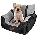 GoFirst Dog Car Seats for Small Dogs or Cats, Pet Booster Seat Travel Bed with Storage Pocket and Clip-On Safety Leash, Waterproof Warm Plush Dog Car Safety Seats,Black