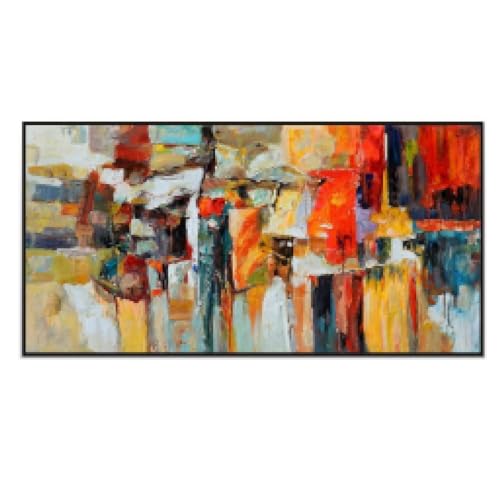 Art mural orange rouge grand format tableau contemporain avec cadre pour salon moderne