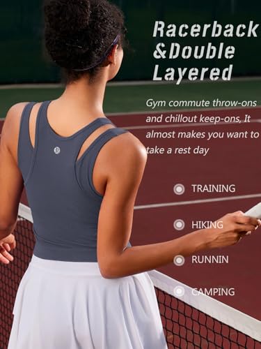 Image of RUNNING GIRL Sports Bras for Women High Impact Seamless Ribbed Longline High Neck Workout Crop Tank Tops Padded(BX3036Dark Grey,M)