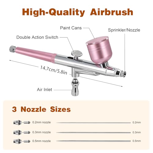 Image of Airbrush Kit with Air Compressor,25-48 PSI Airbrush 3 Nozzles &Cleaning Set