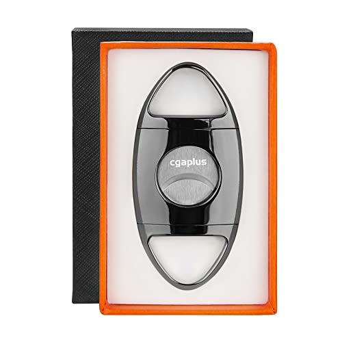 Cortador de cigarros de acero inoxidable de doble hoja guillotina con bolsa de cuero cortador de cigarros para corte preciso y perfecto gris