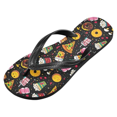 ALAZA Pieces Pizza Popcorn Food Flip Flops for Women Fashion Beach Slippers Comfort Mens Flip Flops Non-Slip Rubber Shower Slippers Sandal for Hotel Travel Sport,XS2
