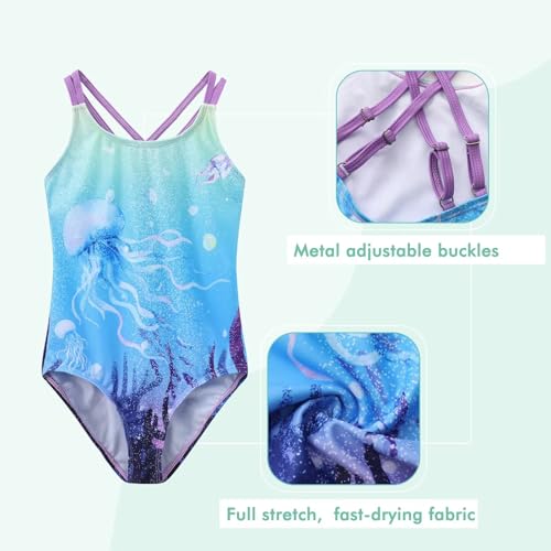 Image of Moon Tree Girls One Piece Swimsuits, Adjustable Double Straps Bathing Suits for Kids Girls Hawaiian Swimwear 3-16 Years