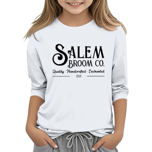 Girls Halloween Clothes Kids 3/4 Sleeve Crewneck Halloween Shirts Teen Girl Funny Graphic Tees Hocus Pocus Fall Party Tops