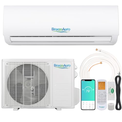 BreezeAero Wifi Enabled 9,000 BTU Mini Split Air Conditioner & Heater, 20 SEER2 115V Split AC Unit Ductless Inverter System with Heat Pump, Installation Kits - Cools Rooms up to 450 Sq.Ft