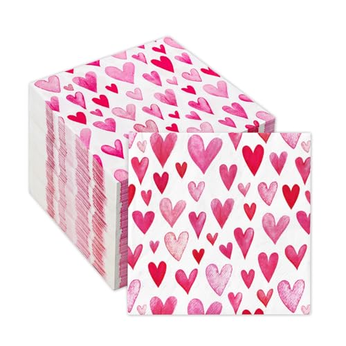 Nymora Serviettes pour Anniversaire, Mariage, Saint - Valentin, Baby Shower - 20 Serviettes en Papier avec Motif Cœur Rouge, Personnalisables, Décoration de...