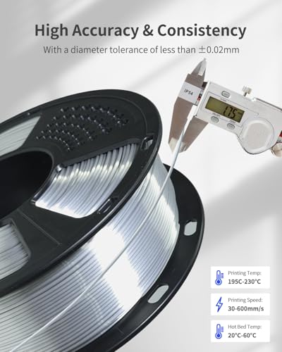 Image of Silk PLA Filament 1.75mm, Metal-Like Shiny 3D Printer Filament 1kg (2.2lbs), Dimensional Accuracy + /- 0.02 mm, Neatly Wound, No Clogs, Vacuum Sealed, Fit Most FDM Printer, Metallic Silver