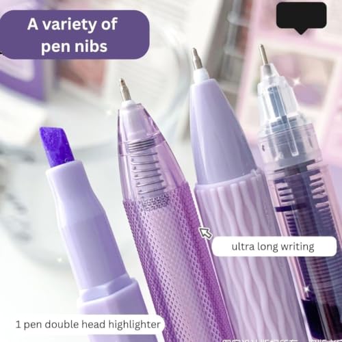 FEXONXA Pastel Purple Gel Pen Set 7 Pcs, Aesthetic Korean Stationery Kit with Smooth Black Ink Pens, Cute Kawaii Writing Pens for Girls, School, College, Office, Notes & Gift Pack (Pack of 7) - Image 8