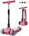 LOL-FUN Kinder Roller Scooter mit 3 LED Rädern, Kinderscooter mit Faltbarer Tretroller, Kinderroller Höhenverstellbar Lenker für 3 4 5 Jahre Jungen Mädchen, Rosa