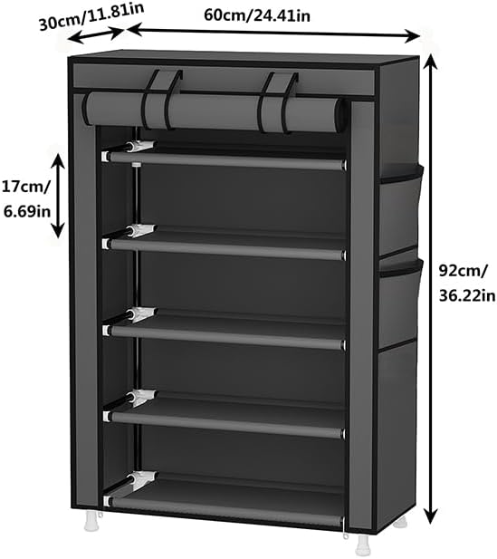 Miniatura 3 de Calmootey Organizador de zapatos de 5 niveles, estante portátil para zapatos con cubierta de tela no tejida para armario, pasillo, dormitorio,
