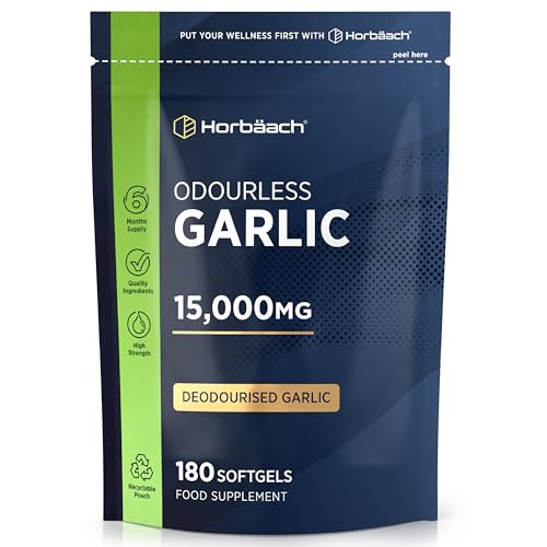 Ail Inodore Gélules 15000mg | 180 Gelules | Haute Résistance | Odourless Garlic Capsules | par Horbaach