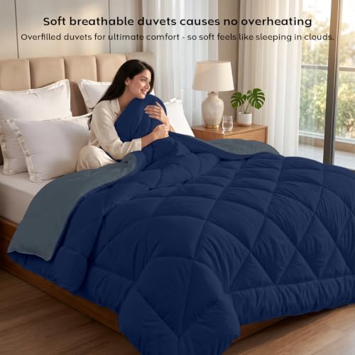 Image of AYKA Reversible Comforter 220 GSM Microfiber Reversible AC Comforter /Blanket for Winter /Quilt /Duvets for King Size Double Bed Comforter (NavyBlue & Charcoal, Single)