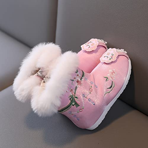 sfdgfhyf House Shoes for Unisex Little Kid Cotton Boots For Girl Winter Vintage Embroidered Cloth Boots Plush Inside Of4