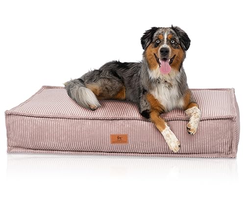Knuffelwuff Hundekissen Lesedi aus Cord mit Handwebcharakter 135x90cm Rosa - Abnehmbarer Bezug - waschbar - für große, mittelgroße und kleine Hunde
