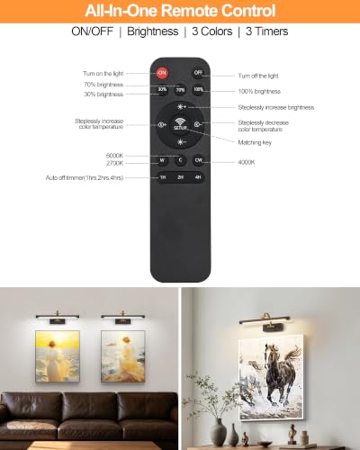 Image of Tassuowell LED Picture Lights for Wall Rechargeable, Battery Operated Art Light for Paintings (Wood Grain, 15.7inch)