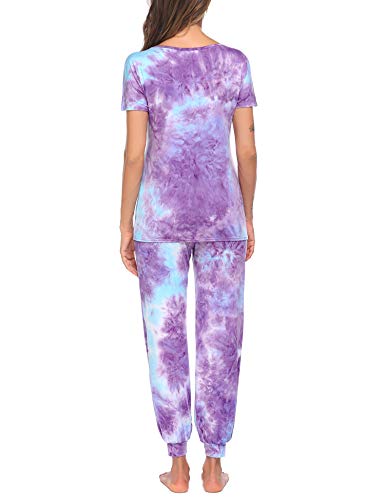 Hotouch Pajamas Pants Set Women Tie Dye Print Pj Sets Loungewear Top And Long Pants Jogger Sleepwear Multicoloured L #TOP4