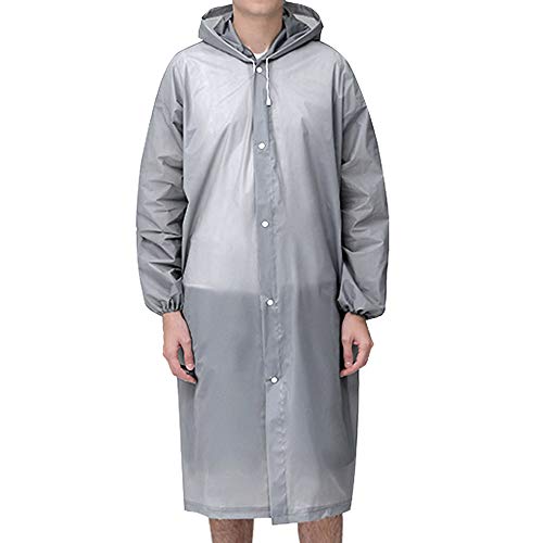 Women Rain Ponchos with Hood Packable Men Sports Raincoats Adults EVA Reusable Long Jacket Elastic Drawstring Sleeves Portable Lady Dog Walking, Camping, Hiking, Disney, Outdoor Activities (Gray)