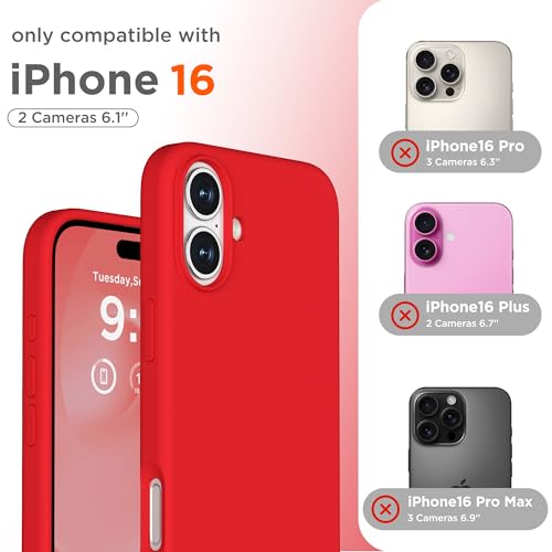 Image of Magnetic for iPhone 16 Case, Compatible with MagSafe, Liquid Silicone Phone Cover with Screen Protector & Camera Protector, Soft Anti-Scratch Microfiber Lining Inside 6.1 inch, Red
