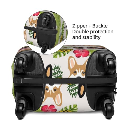 Tropical Flower And Corgi Print Suitcase Cover Luggage Protector Washable Elastic Fashionable Travel Gear Cover3