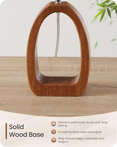 Lámpara de Mesa Pequeña 14.2" Beige con Base de Madera miniatura 5