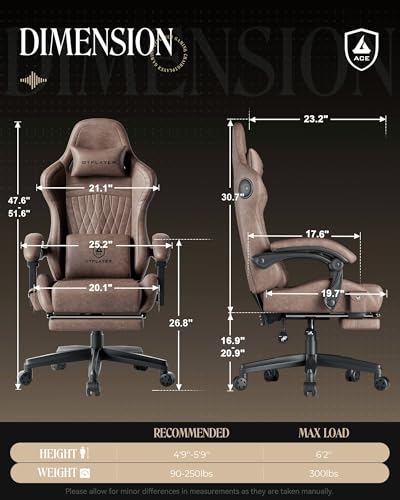 Image of GTPLAYER Gaming Chair, Video Game Chairs with Footrest, PC Gamer Chairs for Adults - Padded High Back Ergonomic Reclining Silla Gamer, Linkage Armrest, Ace Pro, Light Brown