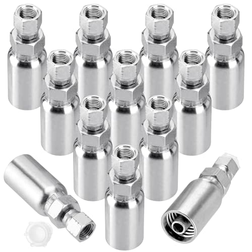 Image of 12 Pack Hydraulic Hose End Fittings: 3 /8 inch I.D. Hose x 1 /4 inch JIC 37 Female Swivel Crimp Fittings With Protection Cover